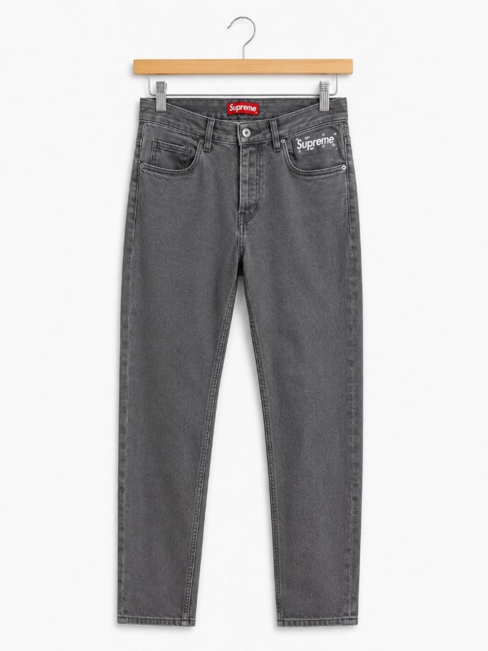 SUPREME | Grey Distressed Button Fly Skinny Jeans – Men’s 33